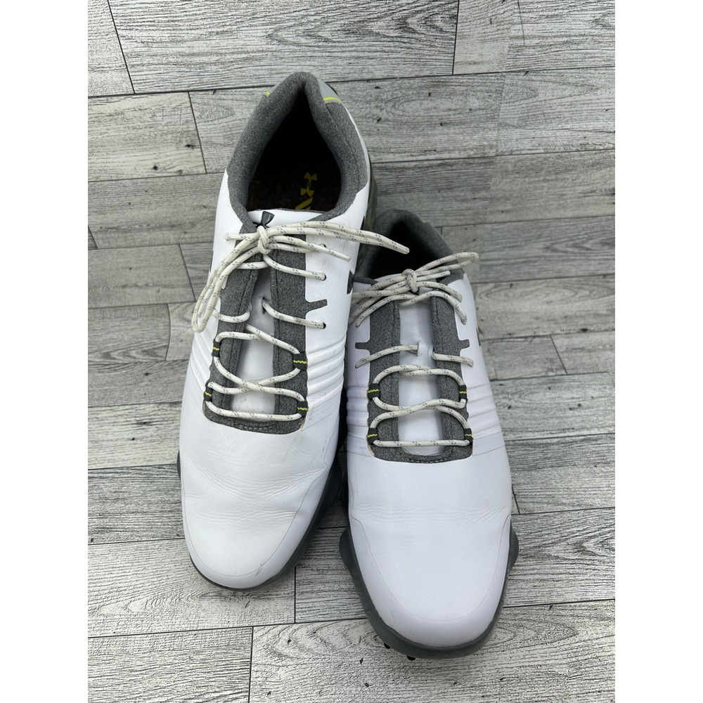 Under Armour Spieth One Men Golf Shoes White Grey Yellow Spiked 3019893-101 Sz 9